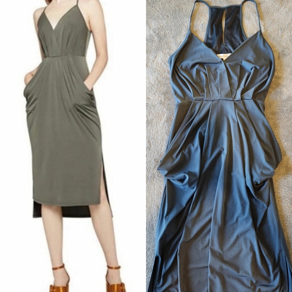 BCBGeneration Dresses & Skirts - BCBGeneration Della Ash Blue Drape Midi Dress Size Small NWT